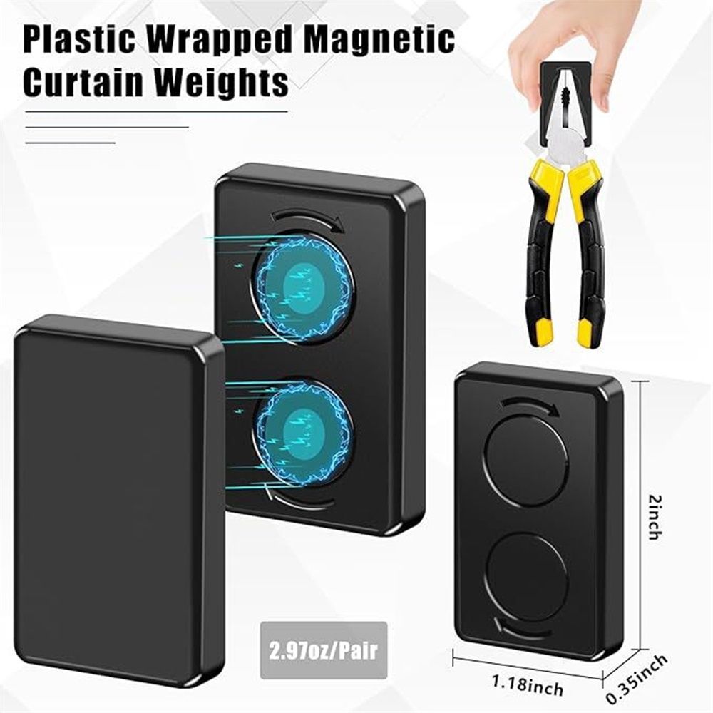 16 Pcs Outdoor Curtain Weights, 8 Pairs Upgrade to Heavier Magnetic Drapery Weights, Plastic Wrapped Waterproof Curtain Magnets for Home Decor, Outside — image 2