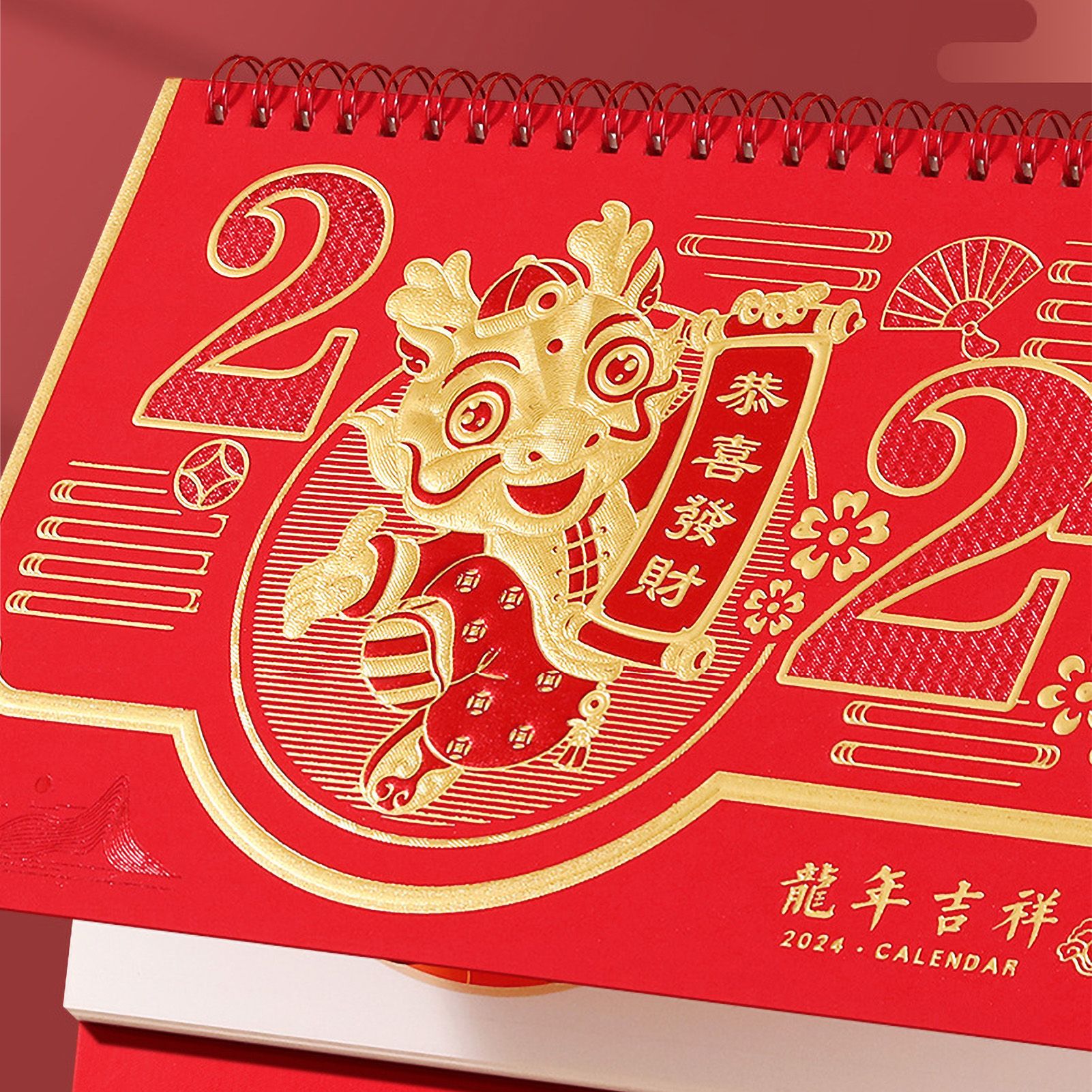 Dragon Year Desk Calendar Freestanding Flip Calendar Chinese New Year Calendar Monthly Desktop Calendar Year of The Dragon Calendar for Home Office — image 5