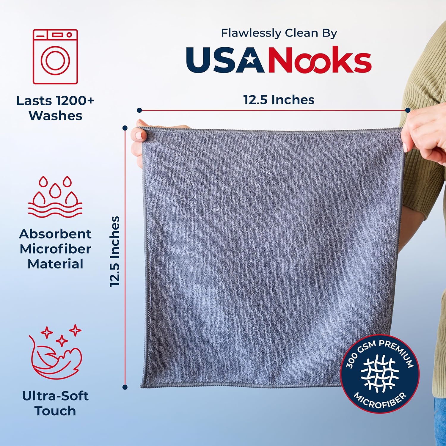 Microfiber Cleaning Cloth Grey - 12 Pcs (12.5"x12.5") - High Performance - 1200 Washes, Ultra Absorbent Microfiber Towel Weave Grime & Liquid for Streak-Free — image 2