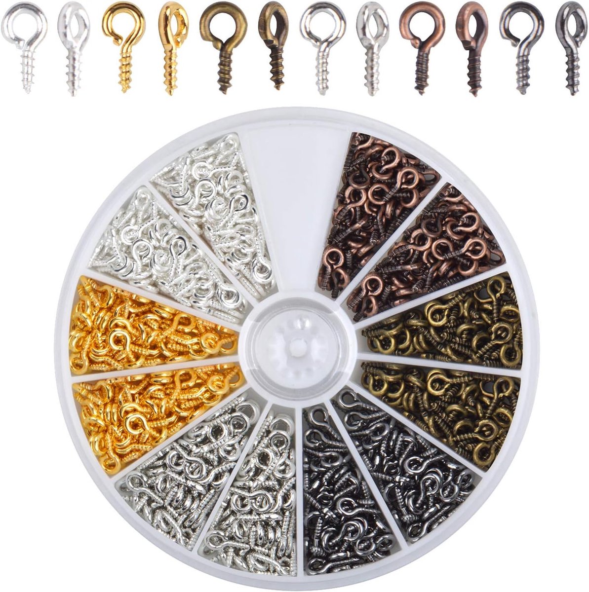 600 pieces - Screw hooks - Screw hook - Screw eyes - Screw eye - Small hook - Wall hook - Length 8 mm - Metal - color - with screw mounting - with