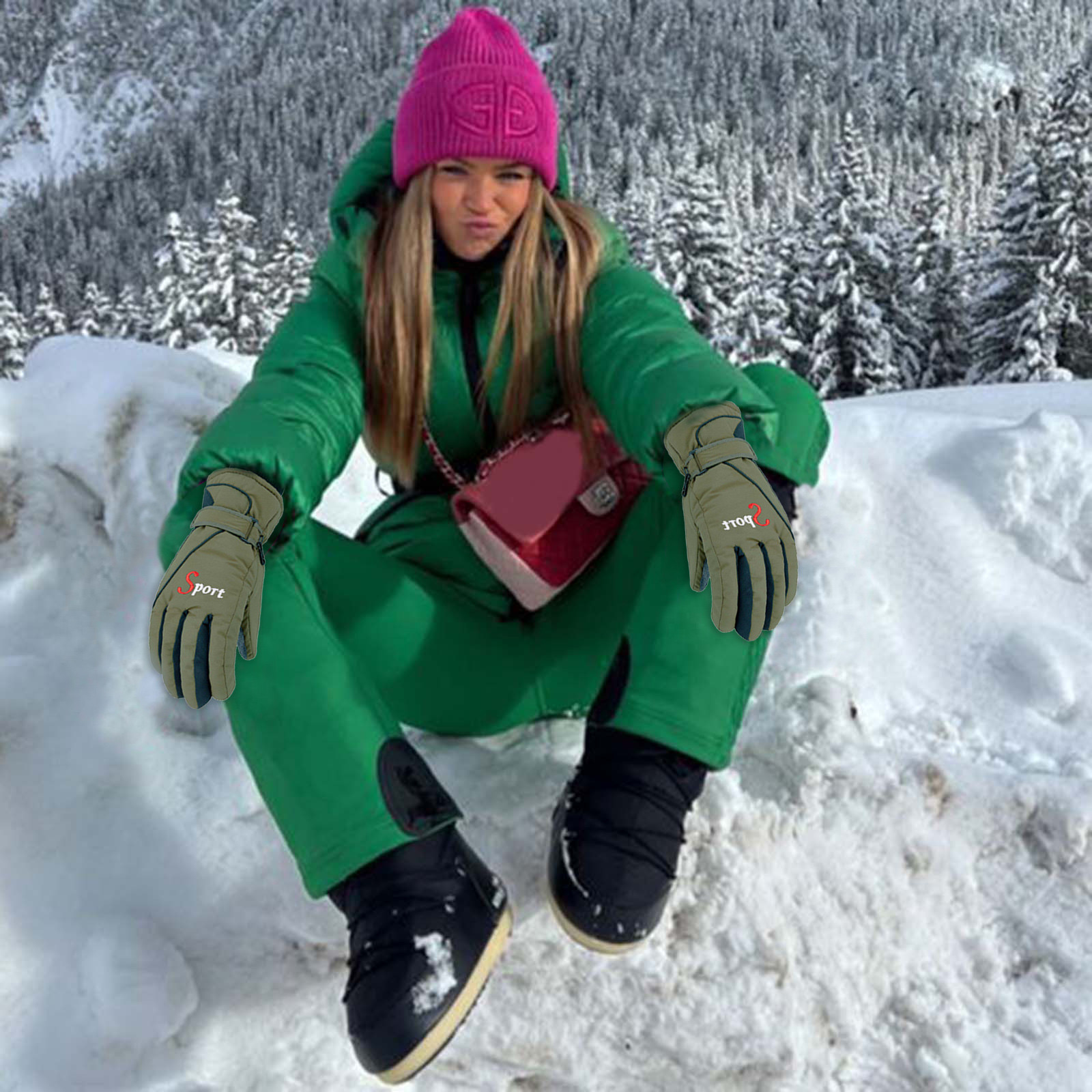 Ski Gloves Waterproof Gloves Winter Outdoor Men And Women Snow Skating Snowboarding Windproof Warm Ski Gloves Snow Gloves Winter Gloves W-Blue One Size Z-Green — image 3