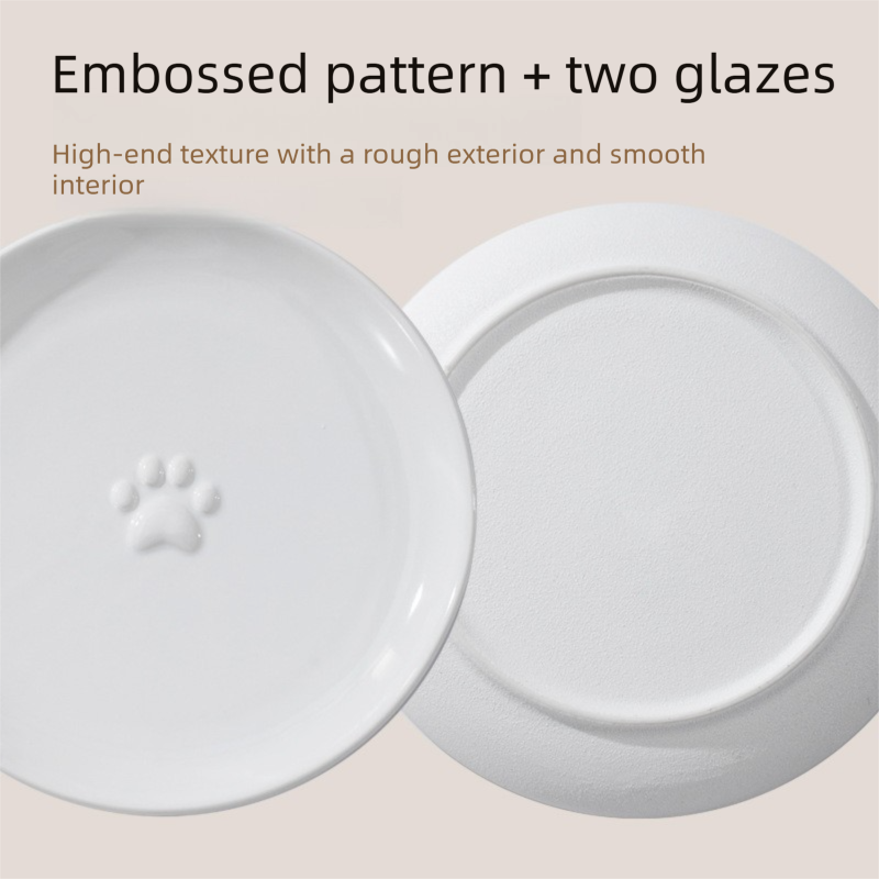 Raised Ceramic Pet Bowl with Metal Stand White - Paw Print Cat and Dog Feeding Bowl, Removable Easy-Clean Dish with Elevated Design for Food and Water — image 5