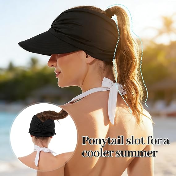 Women's UPF 50+ UV Protection Sun Visor Hat | That Girl Aesthetic High Ponytail Wide Brim Hat | Birthday Gift for Her Beach Golf Hiking Outdoor Daily Casual — image 6