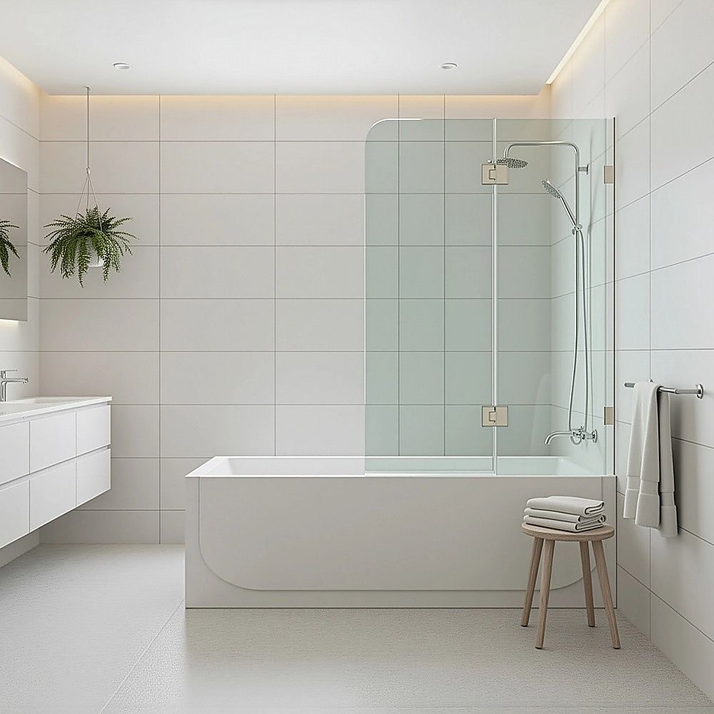 90cm Frameless Glass Bath Screen โ Stainless Steel F-Brackets in Black