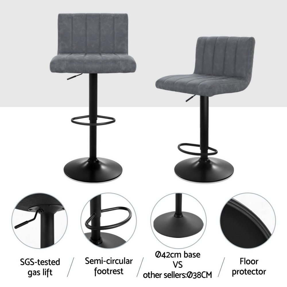 Artiss 2x Bar Stools Vintage Leather Gas Lift Grey — image 4