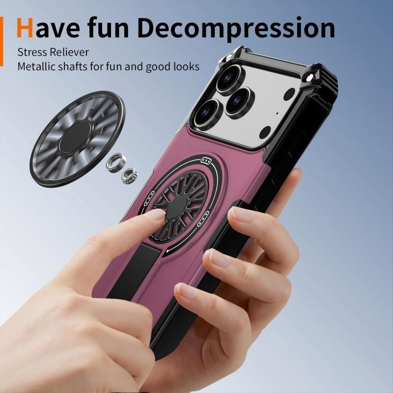 Armor Heavy Duty Magnetic Rotating Ring Kickstand Phone Case For iPhone 15 Plus, Anti-Drop Protective Cover In Purple — image 2