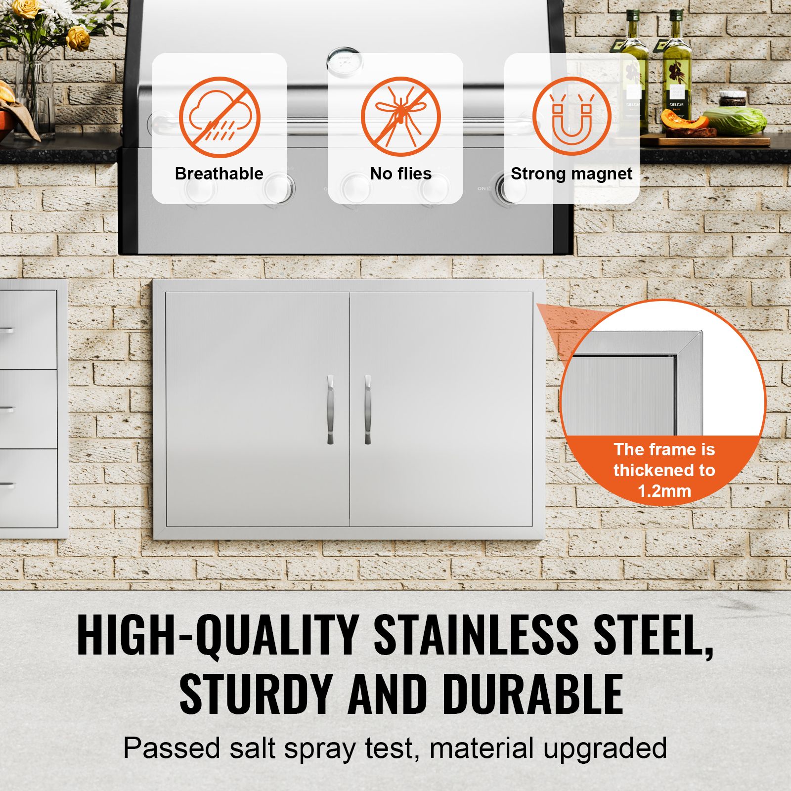 BBQ Access Door, 915 × 610 mm Double Outdoor Kitchen Door, Stainless Steel Flush Mount Door, Wall Vertical Door with Handles, for BBQ Island, Grilling Station — image 3