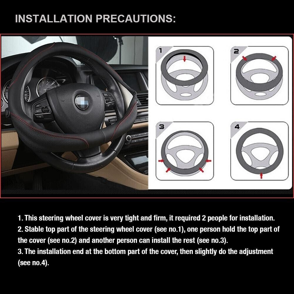 Universal Luxury Car 37-38cm Steering Wheel Cover PU Leather Non-slip Breathable (Black-red) โ image 5