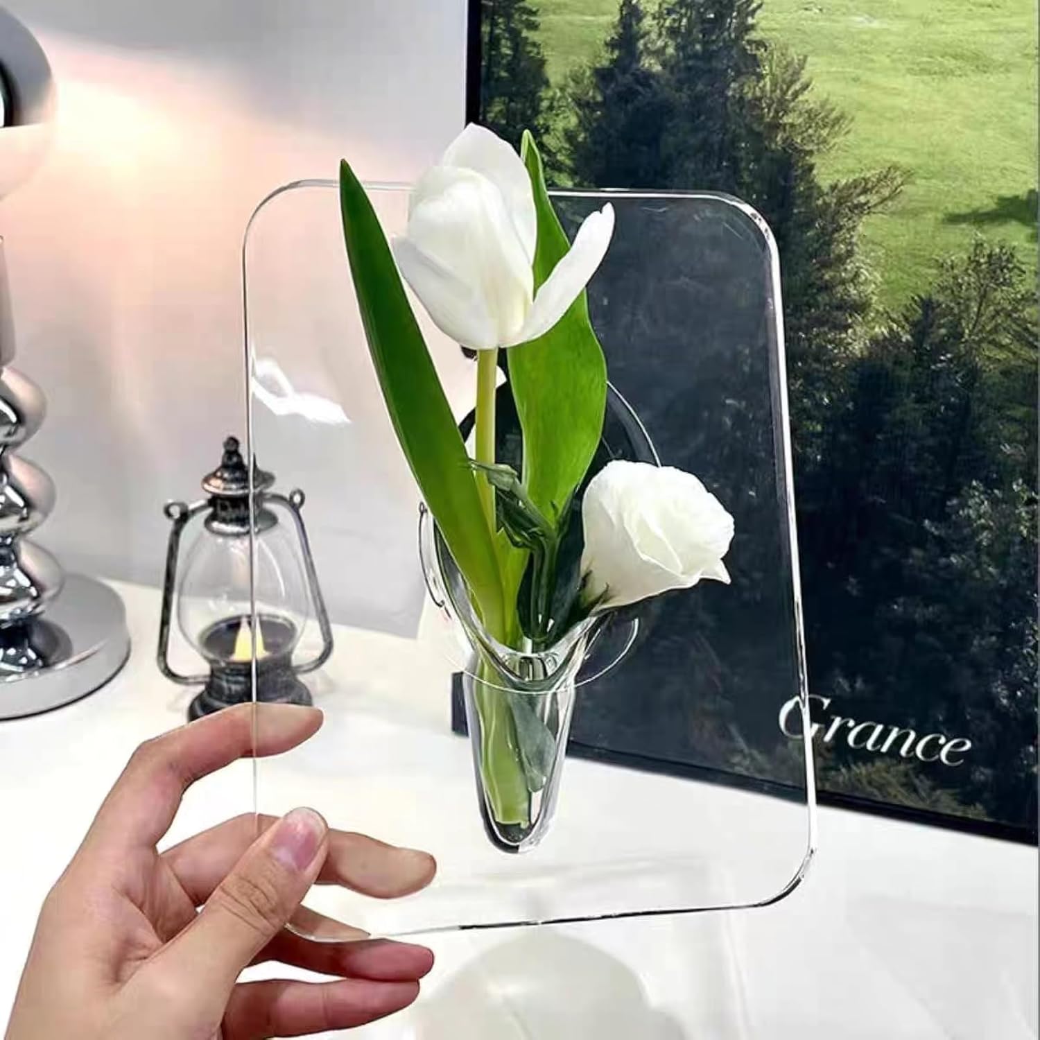 Clear Acrylic Photo Frame Vase - Modern Style Decorative Vase for Office Bookshelf Bedroom Living Room - Unique Home Decor Piece — image 4