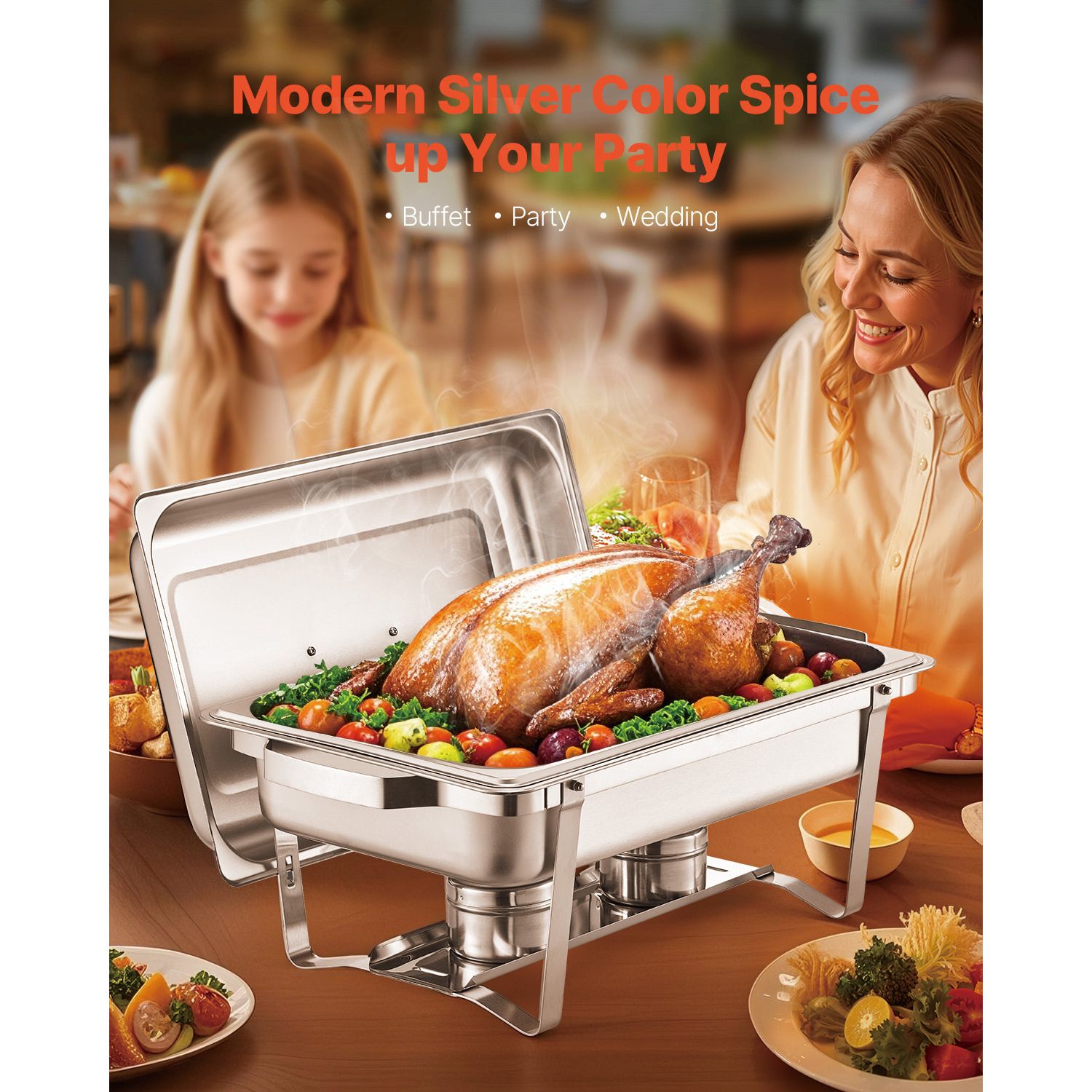 8 Qt 4 Pack Rectangle Chafing Dish Buffet Set Fullsize Pan Stainless Steel — image 2