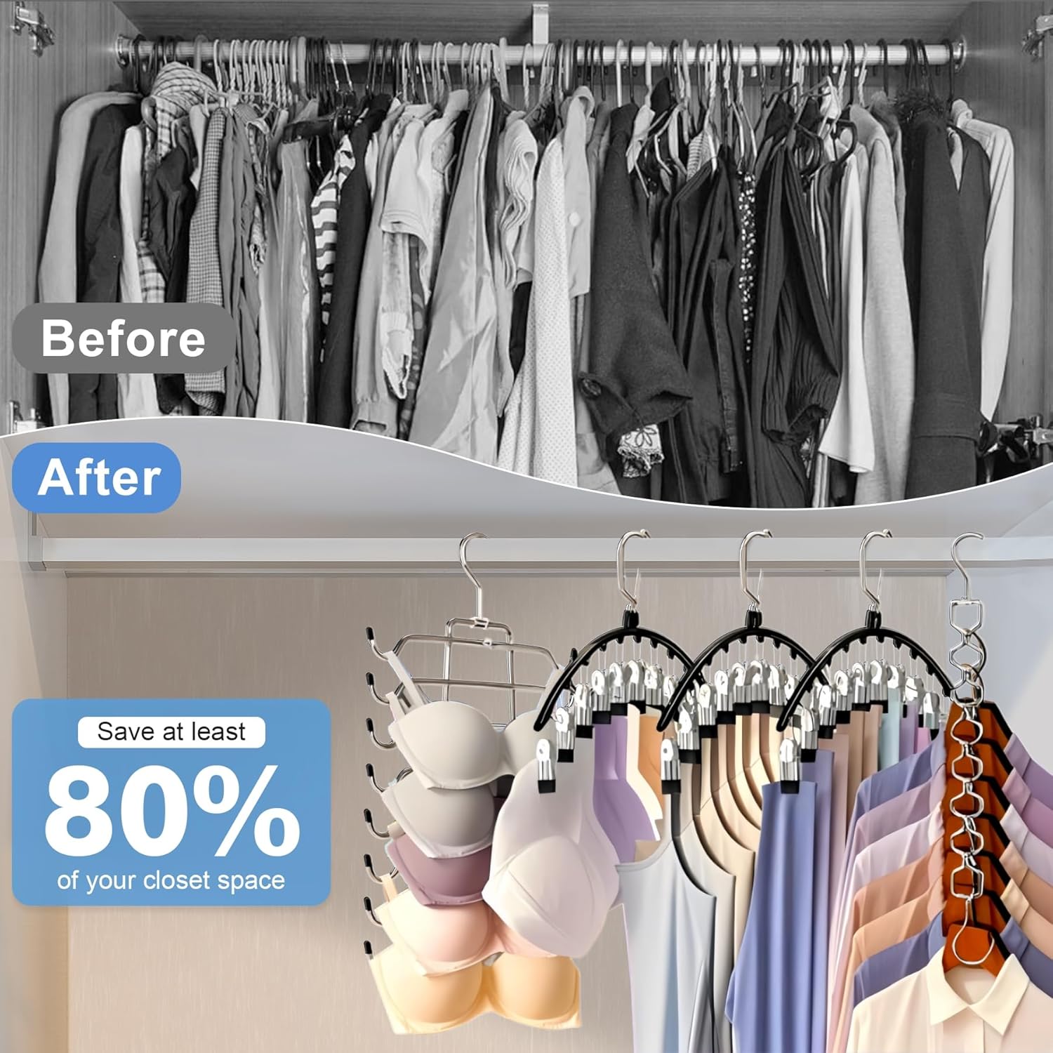 5 Pack Legging Organizer for Closet Hanging, 3 Pants Leggings Hangers with 30 Clips, 1 Tank Top Hanger, 1 Metal Magic Space Saving Hangers Closet Organizers — image 5