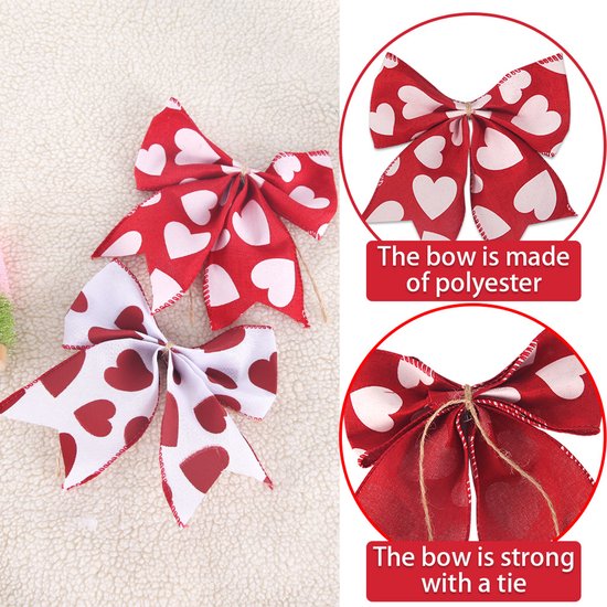 Valentine's Day Decorations - Heart Print Bows - Set of 3 - Wedding Gift Accessories - Handmade Linen Heart Bows โ image 3