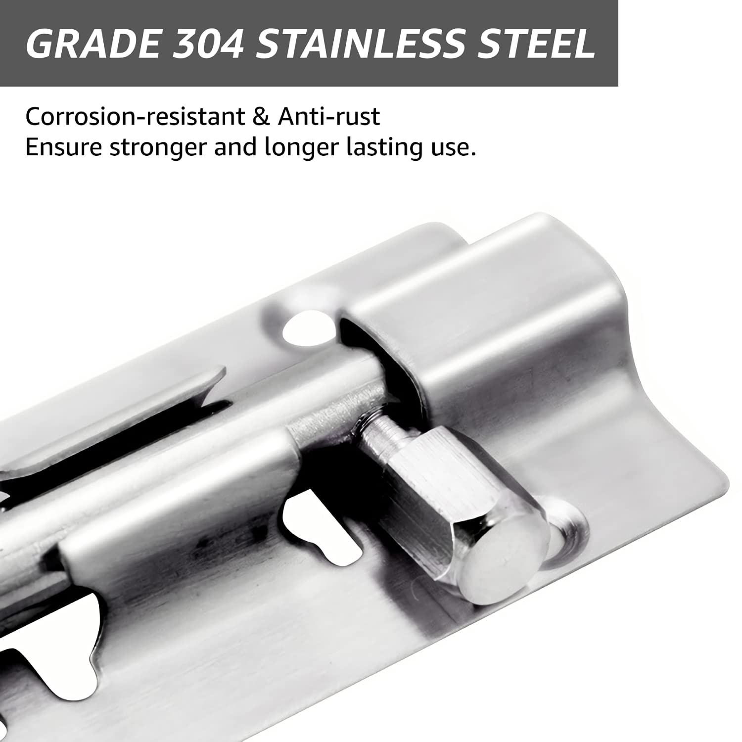 304 Stainless Steel Sliding Door Latch with Screws, 97 mm Bolt Lock for Bathroom, Bedroom, Shed, Cabinet and Garden Gate — image 4