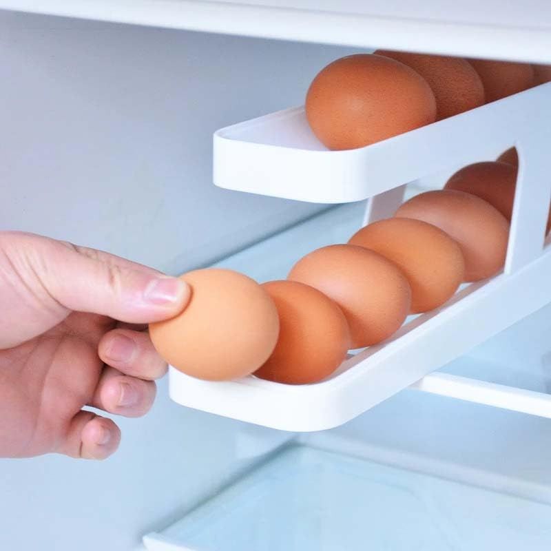 Egg Holder For Refrigerator, Automatically Rolling Egg Storage Container, 2 Tier Plastic Egg Holder Space Saving Egg Tray — image 3