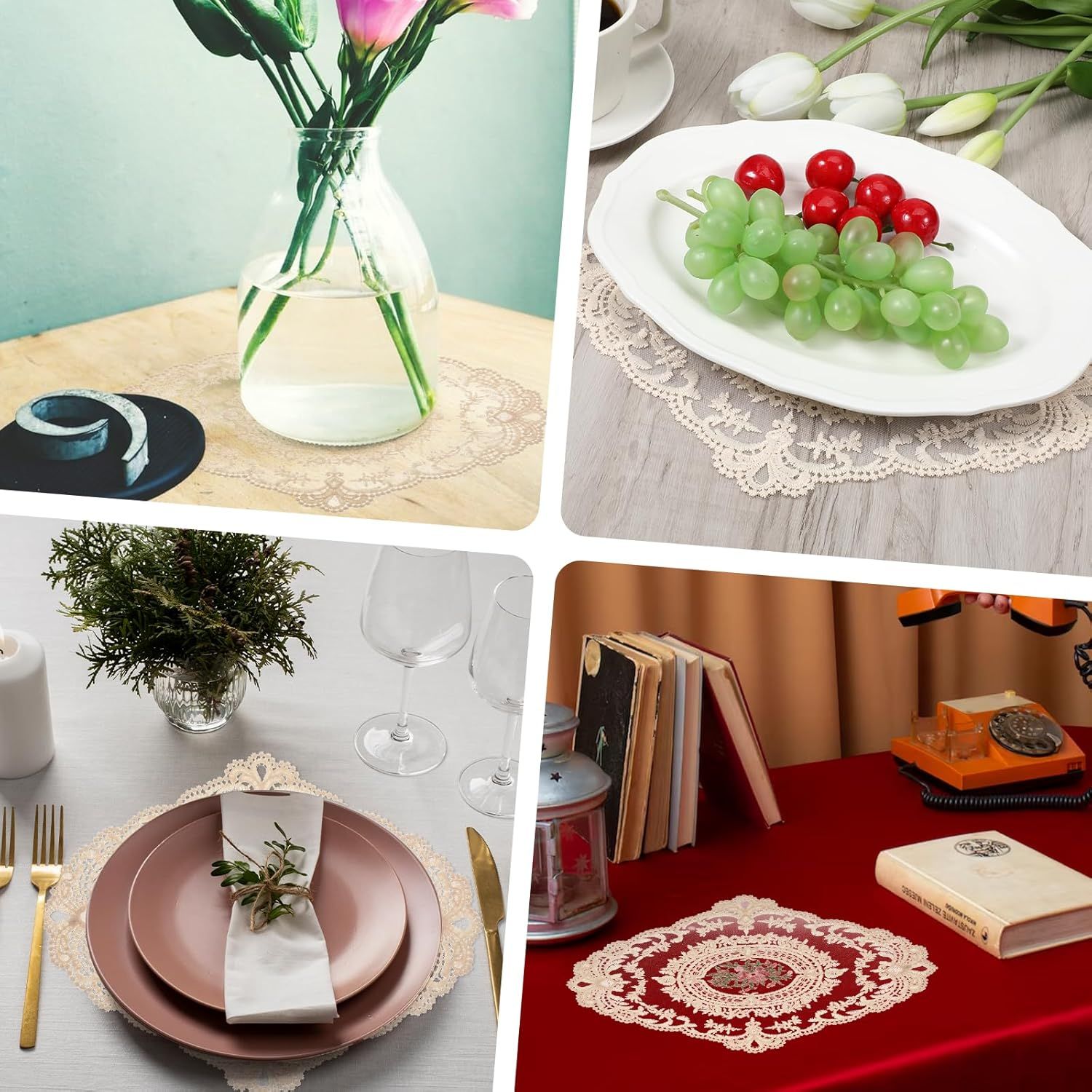 2PCS Lace Doilies for Tables, Lace Placemats Doilies for Tables Beige Embroidered Cup Mats Table Mats, Elegant and Retro for Desktop Decoration, Heat — image 5