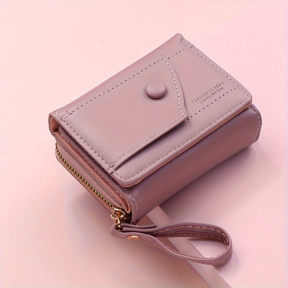 Black Chic Compact Trifold Wallet for Women - PU Leather Card Holder with Zipper Coin Purse & Wristlet Strap โ image 5