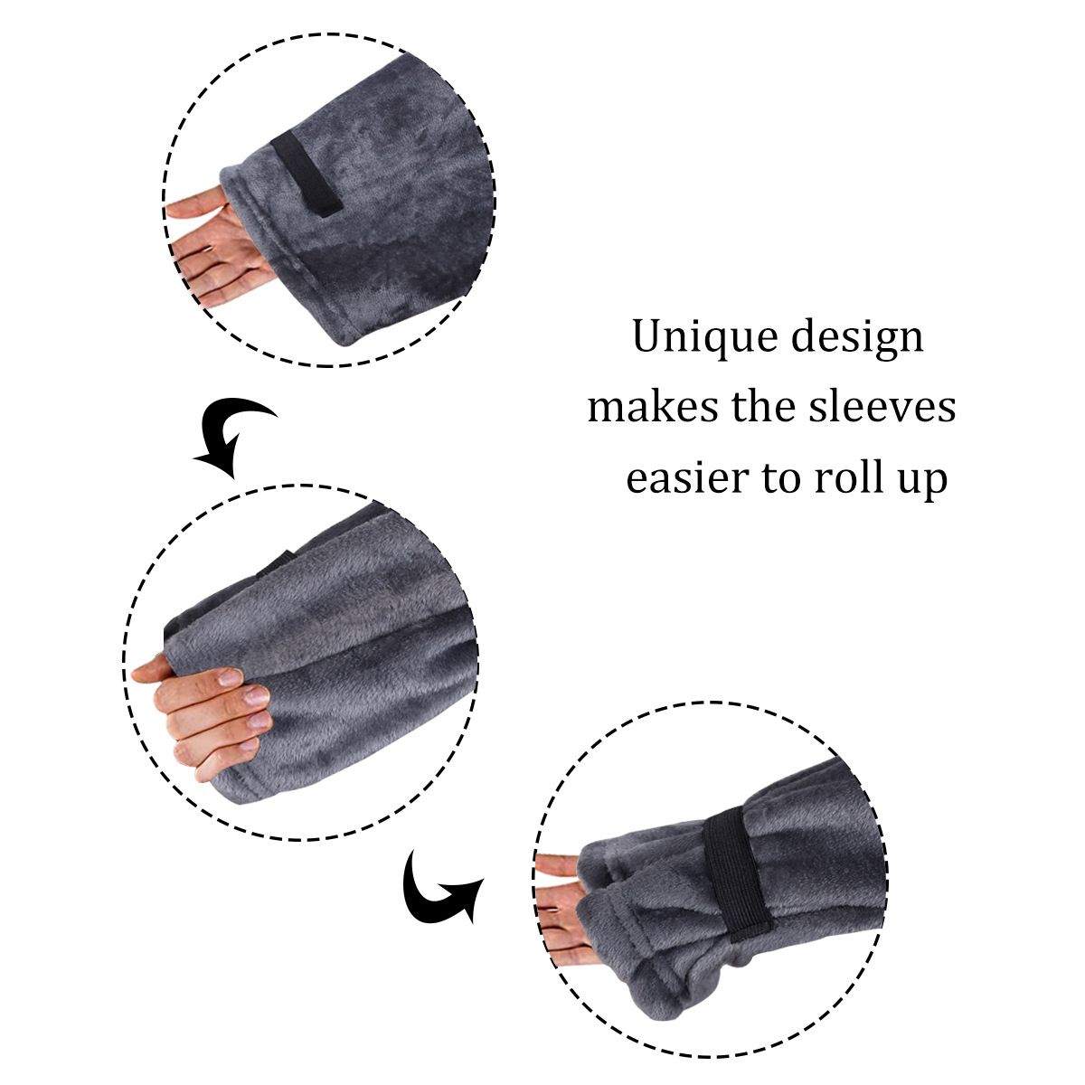 Winter Cozy Warm Loungewear Gift Set – 170 × 200CM Navy Blue Flannel Fleece Wearable Blanket with Adjustable Sleeves Large Front Pocket and Back Velcro — image 6