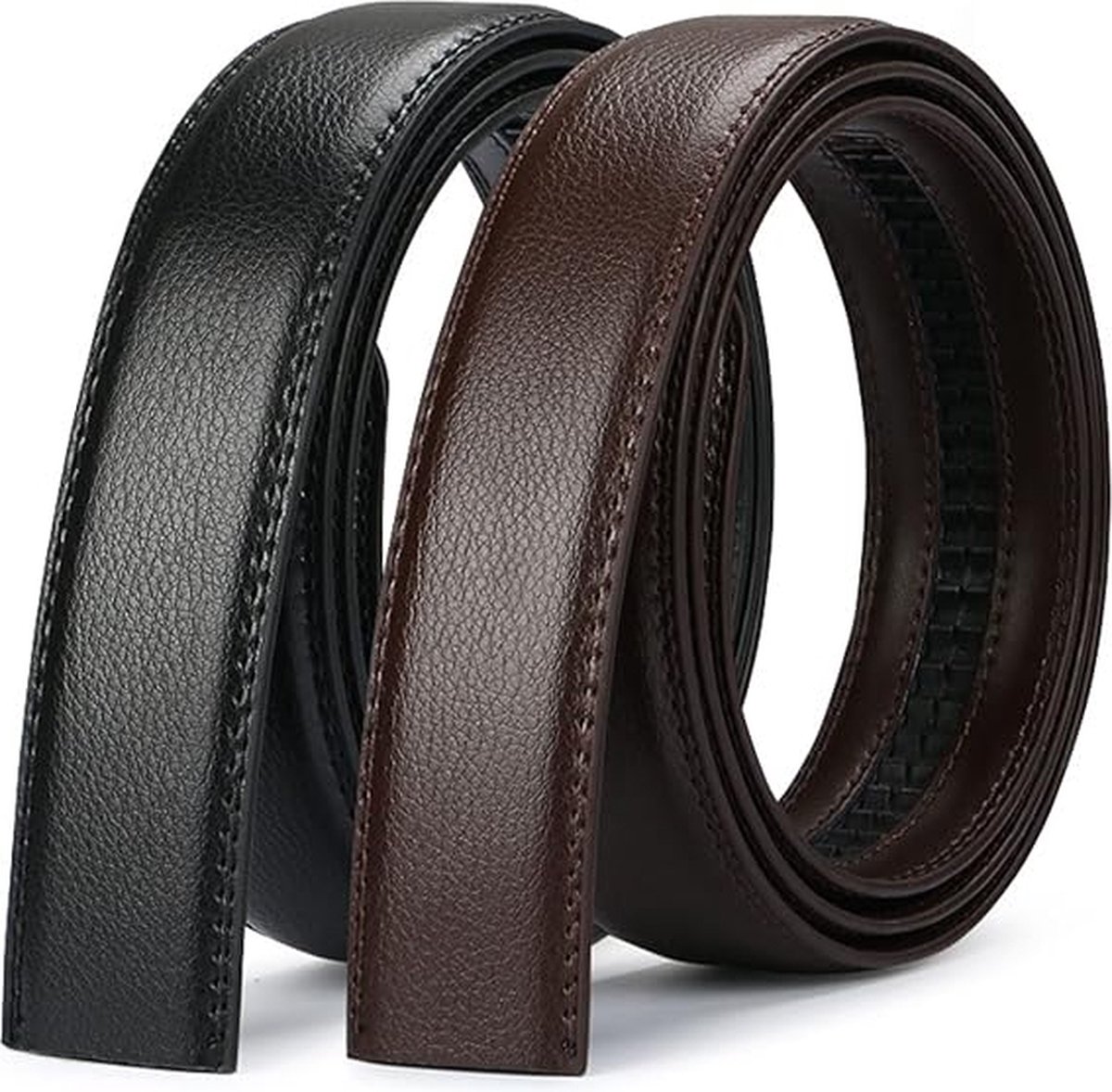 2 pieces - Men's Belt - Leather Belt - Adjustable - Gift Men - Shortenable - Gift Man - Cow Leather - Black & Brown - Without Holes - 130cm โ image 3