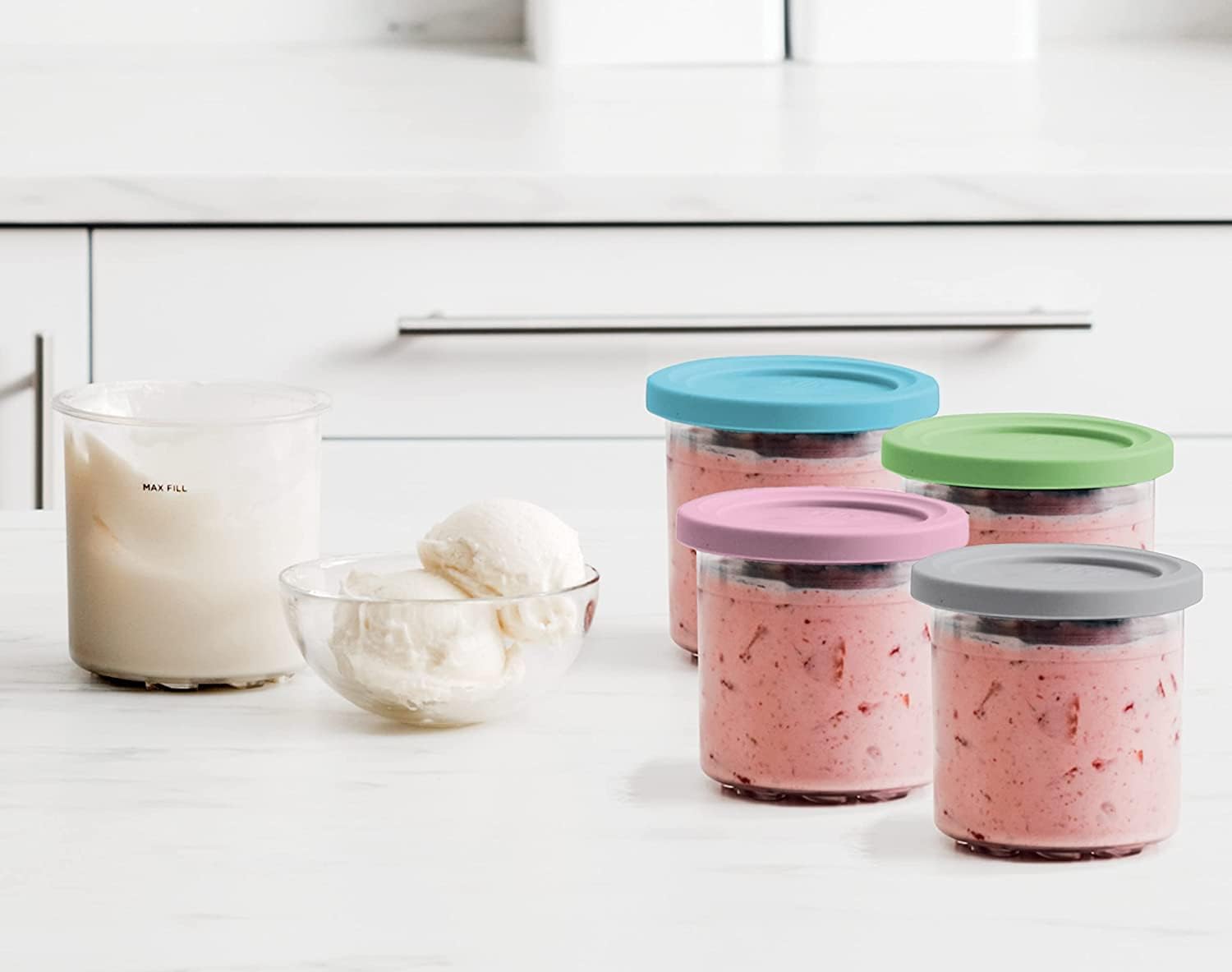 Pints 4 Pack, Compatible with NC299AMZ & NC300s Series Creami Ice Cream Makers, BPA-Free & Dishwasher Safe, Color Lids, 1, Clear/Grey/Lime/Pink/Acqua — image 4