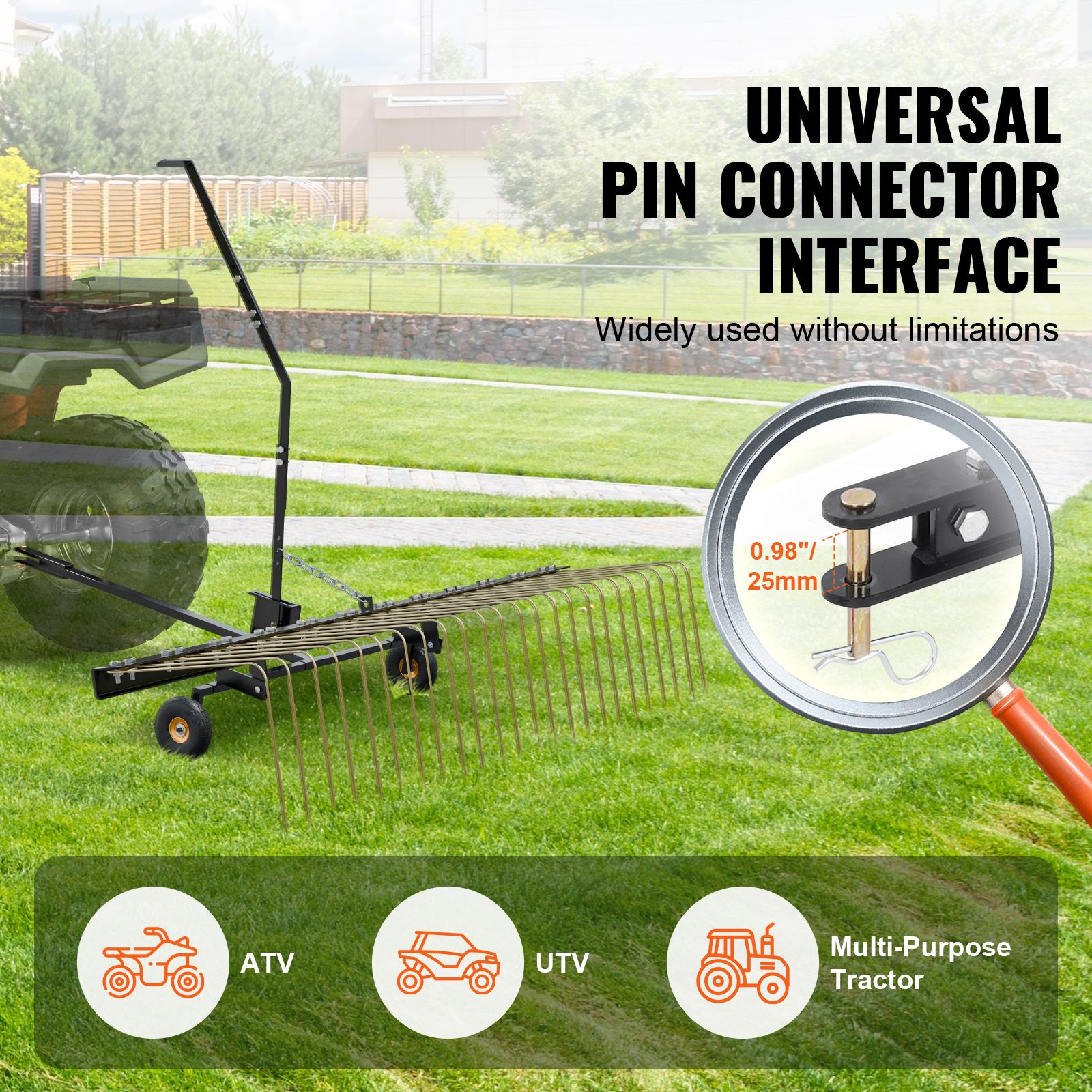 Tow Behind Dethatcher, 1.5m Tow Dethatcher with 24 Steel Tines, Lawn Dethatcher Rake for ATV or Mower, Tow Behind Lawn Rake with Lift Handle for — image 3