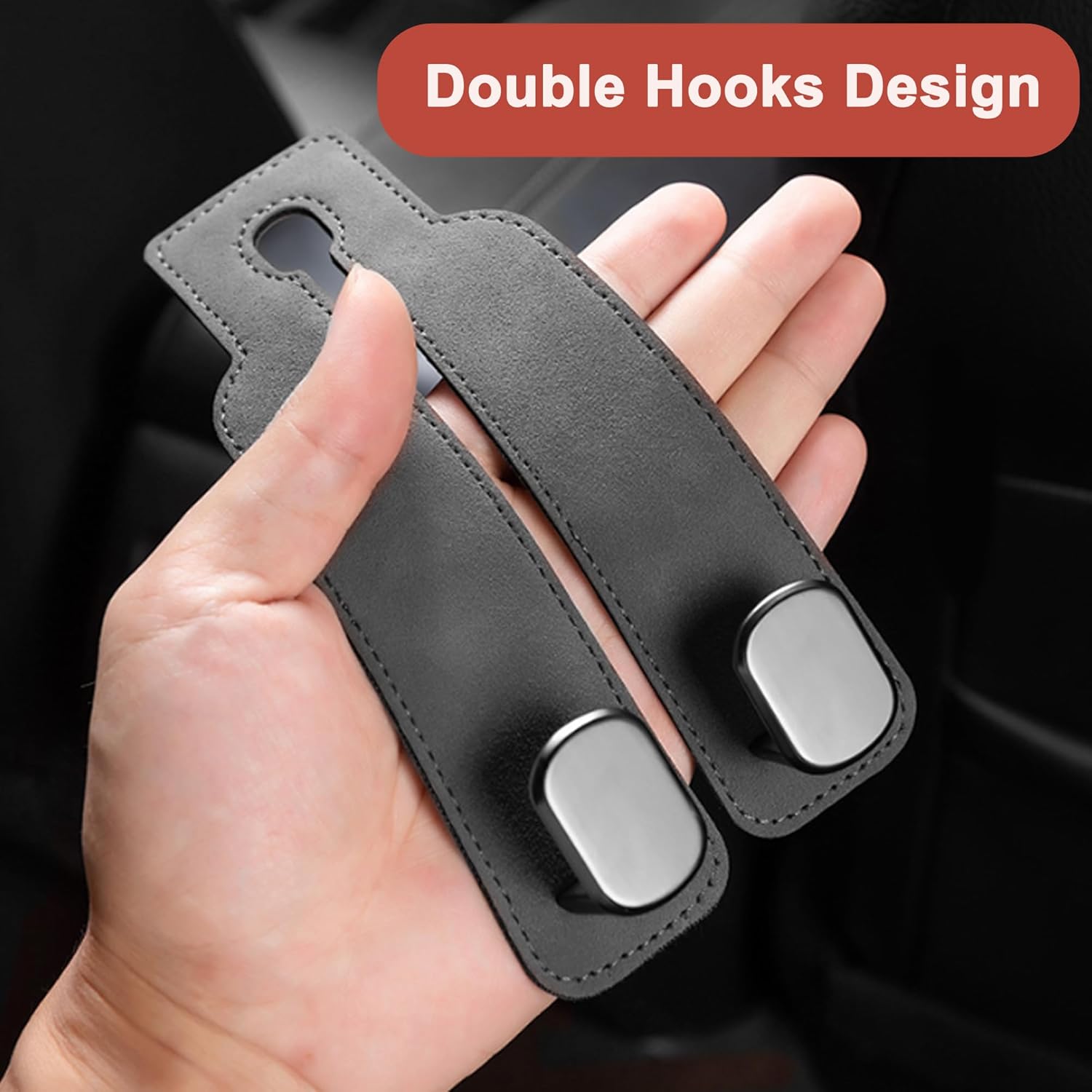 Car Headrest Hook, Car Hook for Wallet & Bag, Car Wallet Hook (Grey - Pack of 2) — image 3