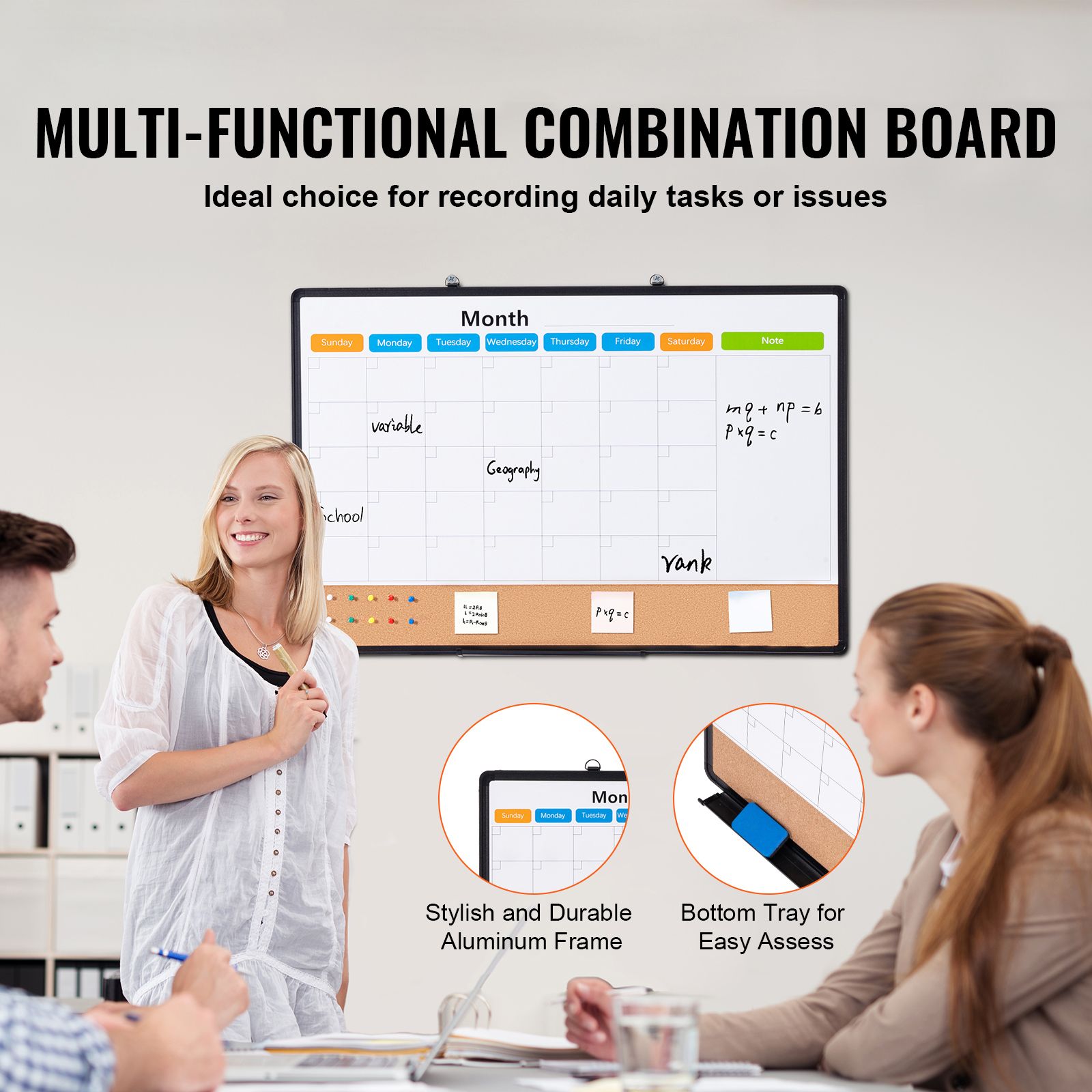 36"x 24" Monthly Calendar Whiteboard & Cork Board Combo with Aluminum Frame – 2-in-1 Magnetic Dry Erase Bulletin Board for Wall Mount – Ideal for School, Home — image 2