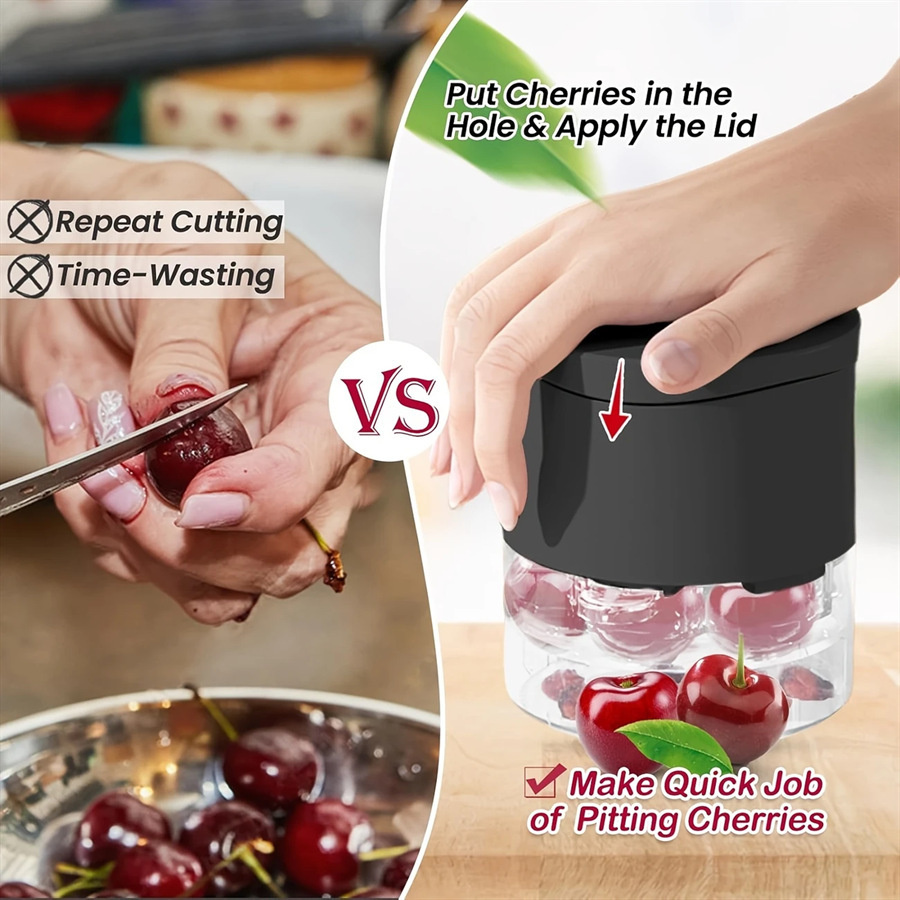Black Efficient 7-Hole Cherry Pitter Tool - Food Grade Push-Type Fruit Corer for Red Dates & Olives โ image 3