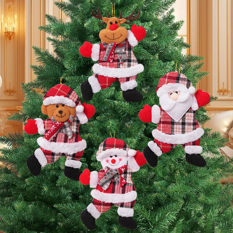 4-Piece Christmas Hanging Plush Ornaments Set - Khaki Santa Claus, Snowman, Reindeer & Bear Tree Decor, Christmas in July, Winter Christmas, Yulefest, Secret โ image 4