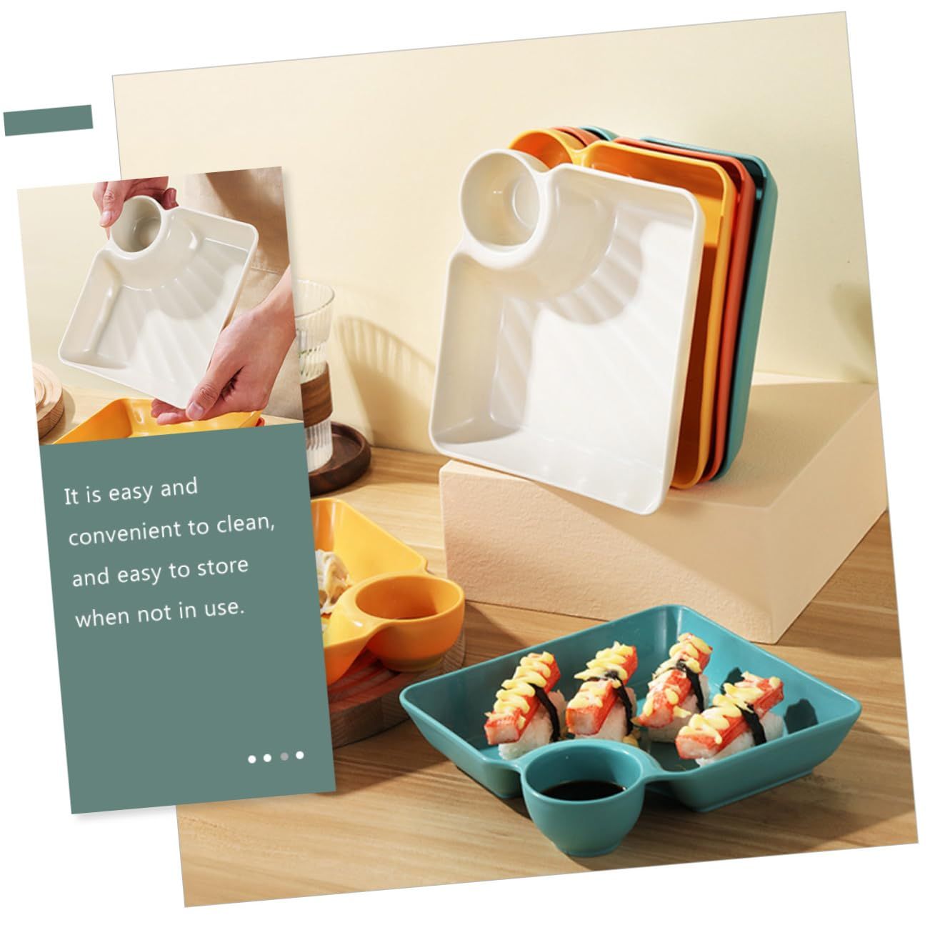4pcs Snack Plate Shrimp Plate with Sauce Glass Bowls Dumpling Serving Dishes Breakfast Plates Compartment Plates Dumpling — image 4
