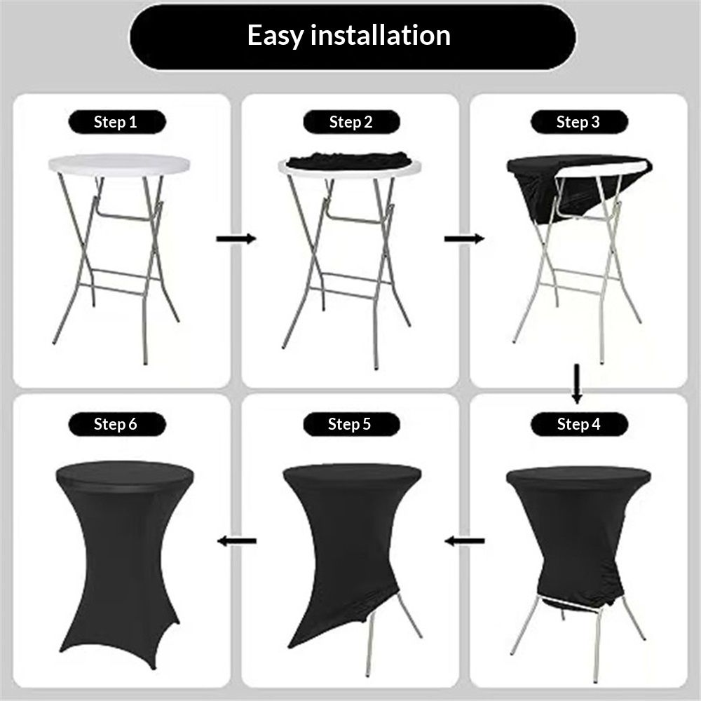 Polyester Black Table Cover, Cocktail Fitted Tablecloths, Round Highboy Stretch Table Covers Cloths for Party, Bar, Wedding, Birthday, Banquet โ image 5