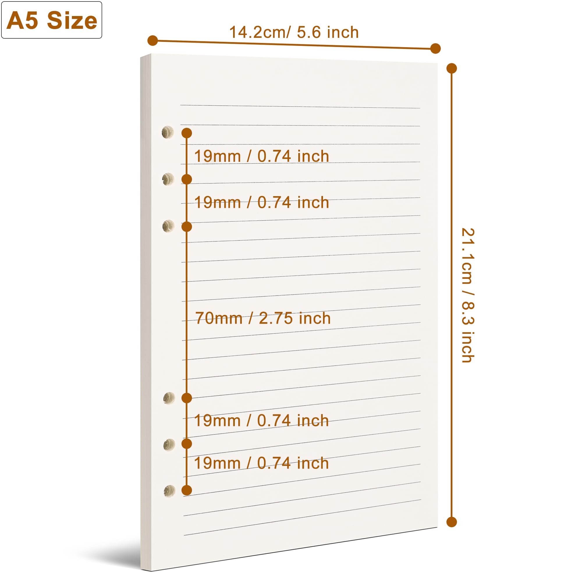 Refill A5 lined - Ring binder paper - Agenda refill - Notebook paper - Loose-leaf paper - School supplies - Office supplies - Writing pad - Notepad - 6 rings — image 2