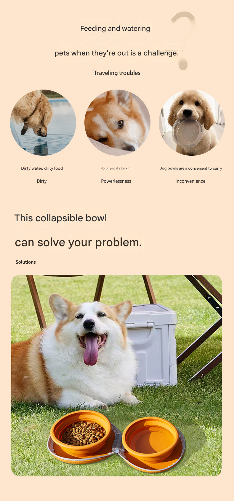 Brown Portable Collapsible Silicone Pet Bowl - Food Grade Silicone - Dual Bowl Design, Adjustable Height, Lightweight & Compact, Bear Paw Pattern, for Dogs & โ image 3