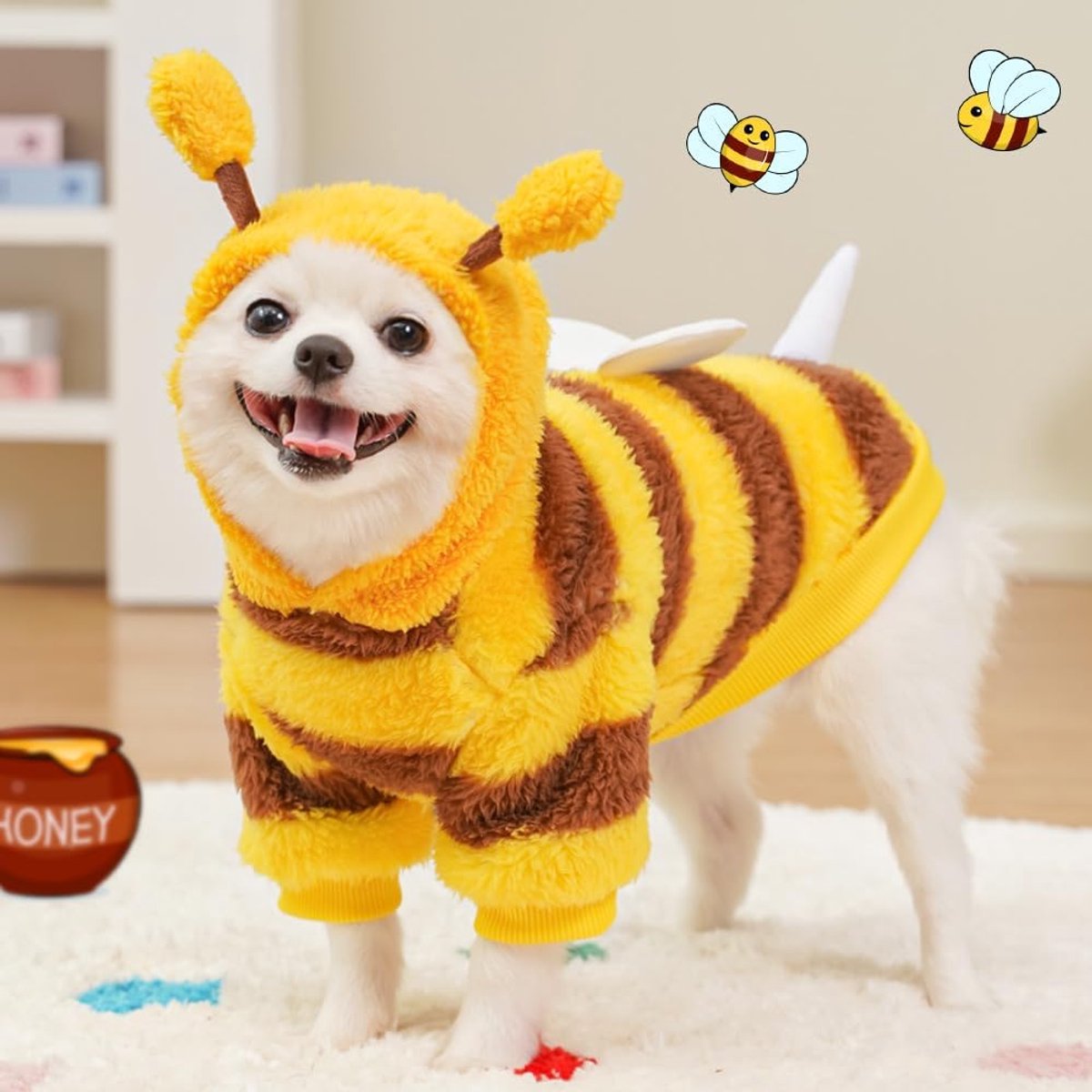 Dog Coat - Fleece Hoodie - Autumn and Winter Dog Clothes - Bumblebee Dog Costume - Cold Weather Coat - Fun Bee Dog Costume - Perfect for Christmas โ image 2