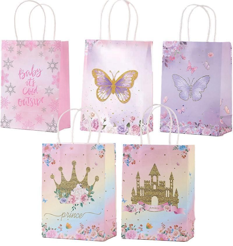 30pcs Pink Romantic Flower Tote Bag Cowhide Paper Elegant Design Gift Bag - Purple โ image 3