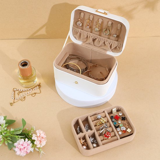 Travel Jewelry Case - 2 Layers with Velvet & Detachable Compartments - For Necklaces, Earrings & Bracelets - Pink โ image 3