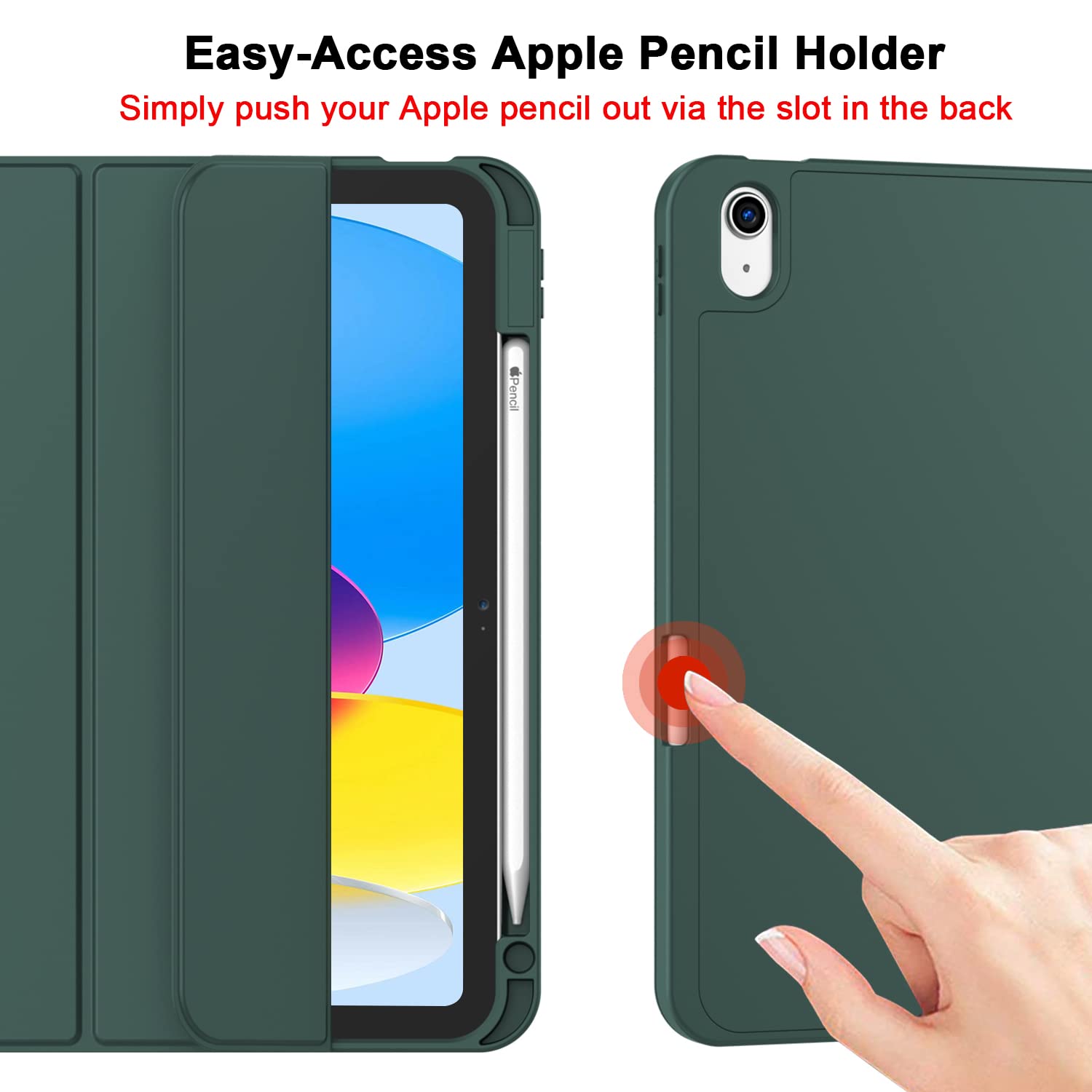 iPad 10th Case 10.9 Inch 2022 with Pencil Holder, Smart iPad Clear Case with Soft TPU Auto Wake Sleep Dark Green โ image 3