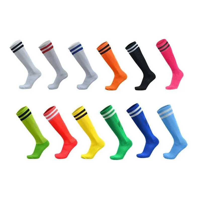Mens Womens Sports Breathable Tube Long High Socks Knee Warm Casual Footy Soccer - White+Blue — image 3