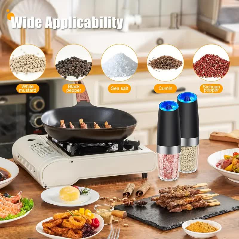 Gravity Electric Salt and Pepper Grinder Set, Battery Powered LED Light One Hand Automatic Operation, Adjustable Coarseness Mill Grinders Shakers Black โ image 2
