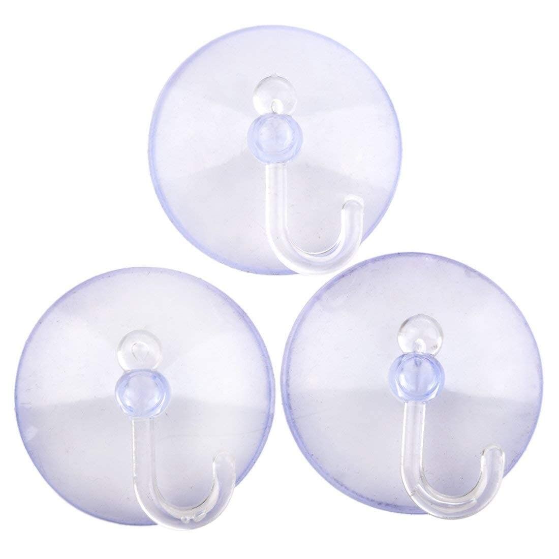 3 Pack Suction Cup Hooks, Clear Plastic Suction Cups Wall Hooks Transparent Reusable Suction Cups Sucker Pads Hooks (30mm)