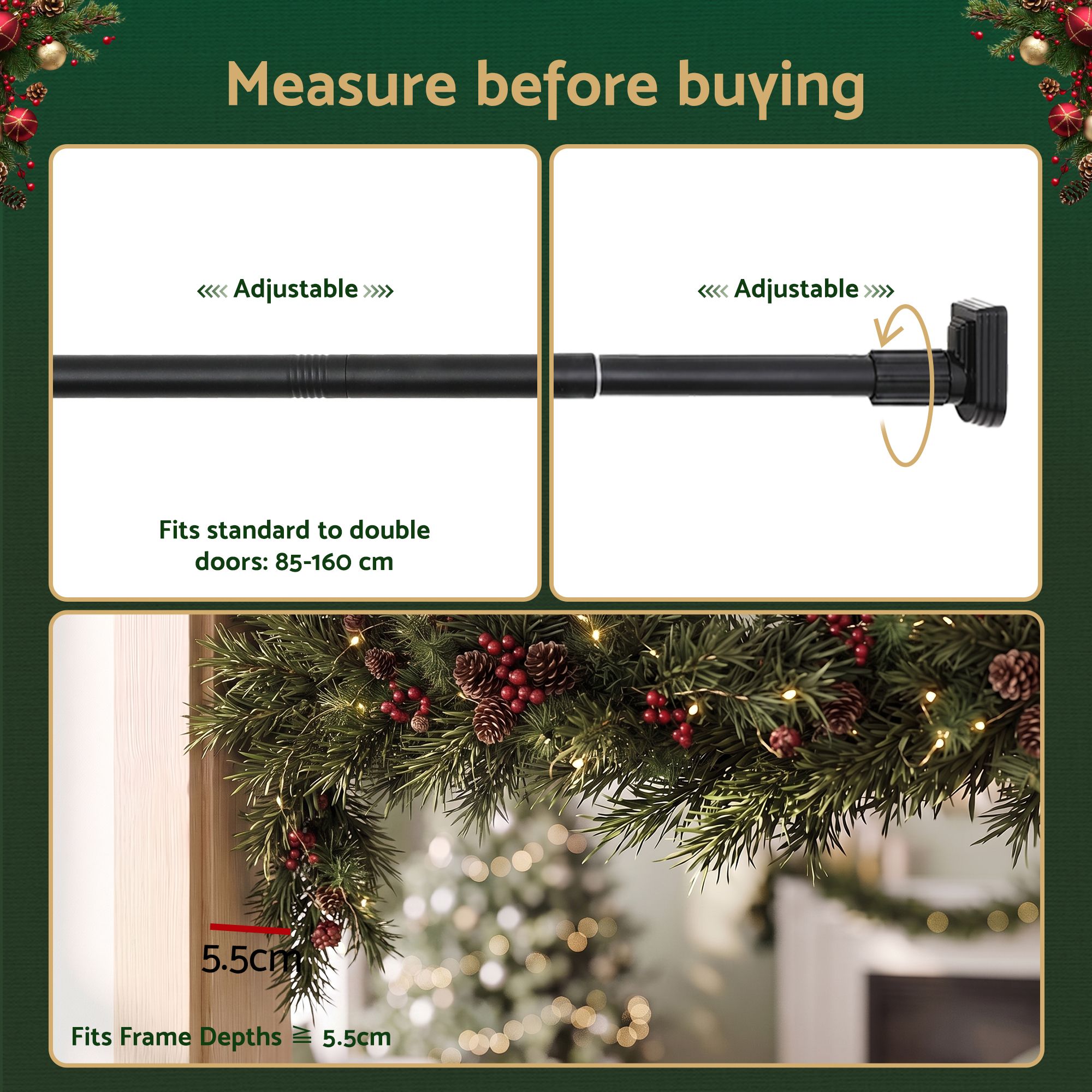 Jingle Jollys Christmas Garland Hook Wreath Hanger Fits 85-160CM Door No Drill โ image 6