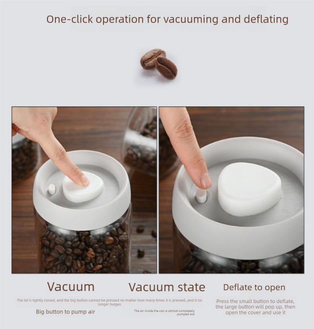 900ml Vacuum Sealed Glass Coffee Canister - One-Press Airtight Storage Jar - Medium Size Moisture-Proof Borosilicate Container for Beans & Pantry (White Lid) — image 4