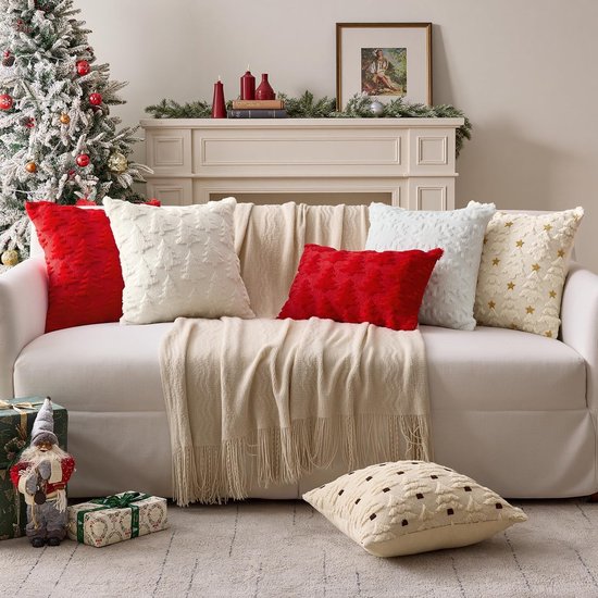 Christmas Pillowcases - 2-pack - White - Winter - White Christmas tree and star pattern - Sofa decoration - 45x45 cm (pillowcase not included) โ image 2