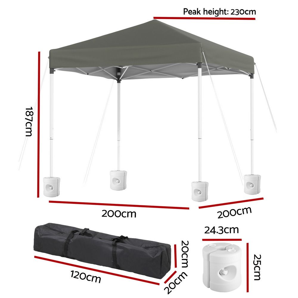 Instahut Gazebo 2x2m Outdoor Patio Garden Marquee Shade w/ Base Pods Grey โ image 2