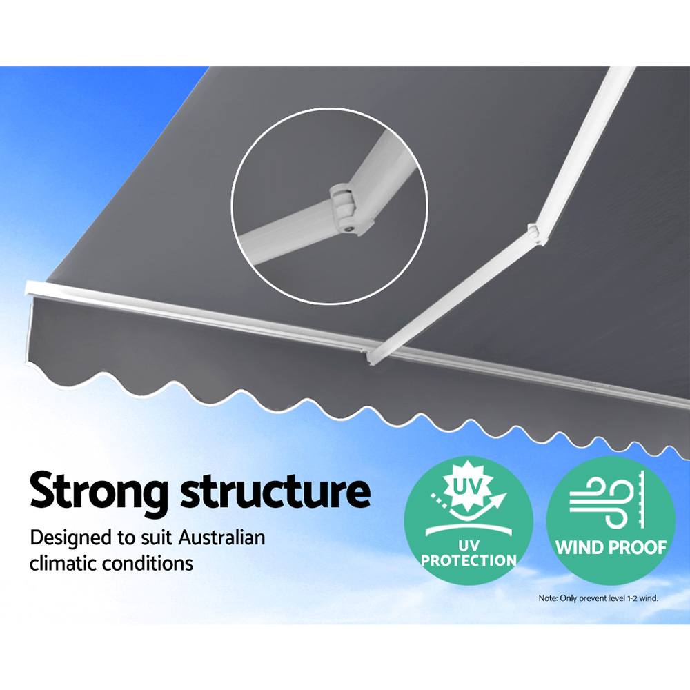 Instahut Retractable Folding Arm Awning Manual Sunshade 3Mx2.5M Pearl Grey โ image 3