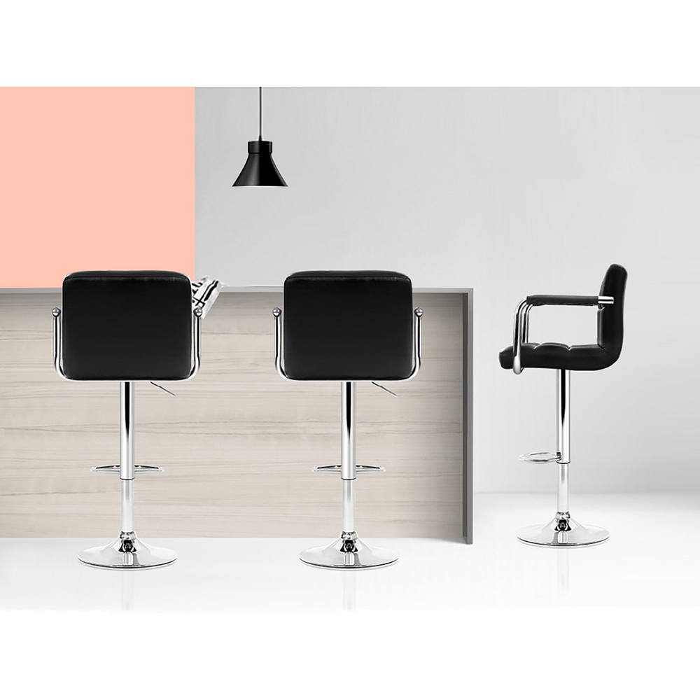 Artiss 4x Bar Stools Leather Gas Lift w/Armrest Black โ image 5