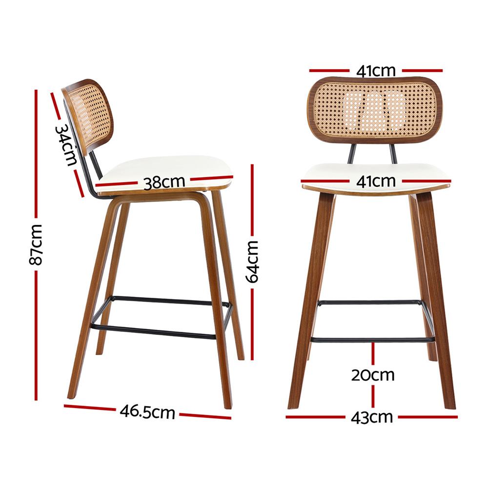 4x Artiss Bar Stools Kitchen Counter Rattan Chairs PU Leather Padding โ image 2