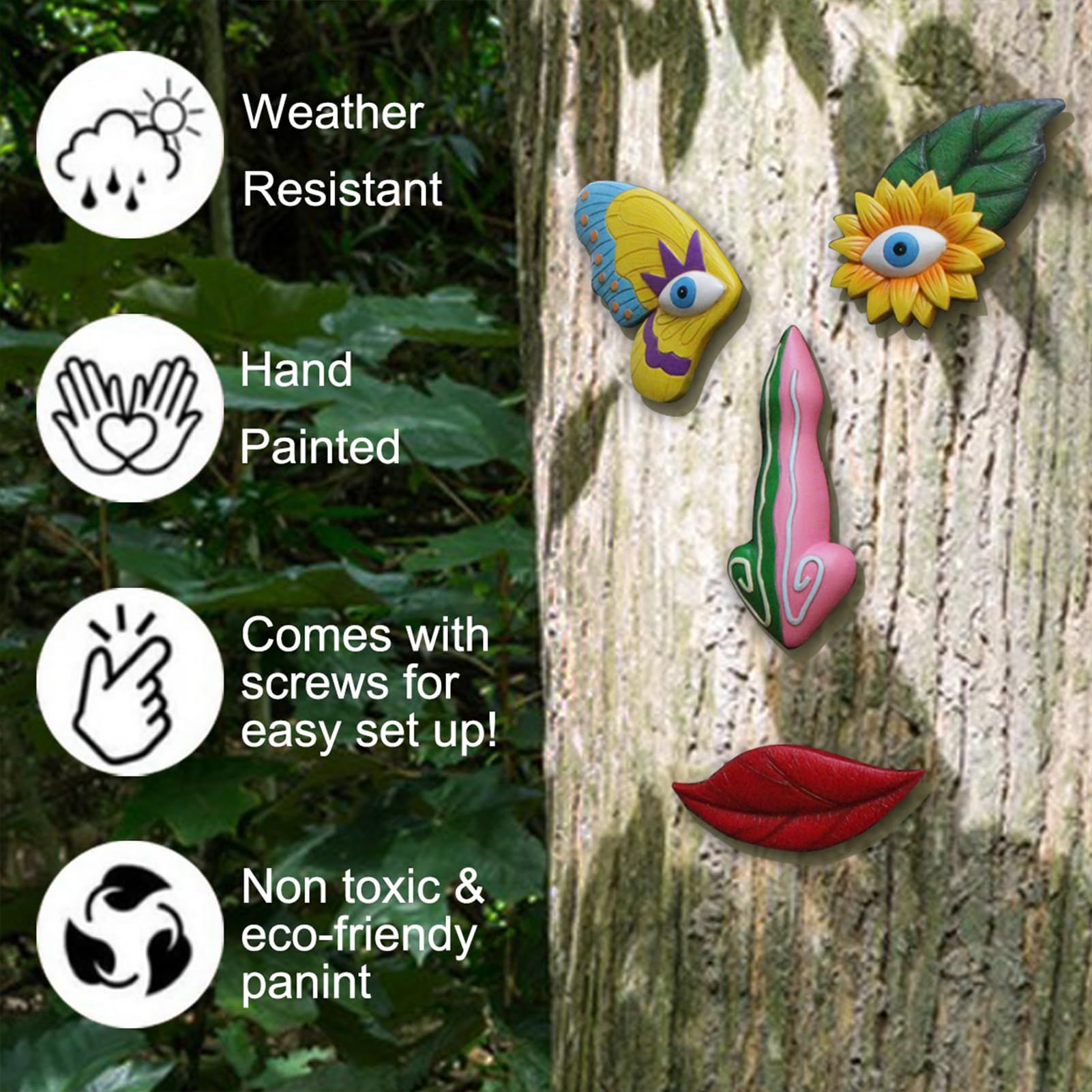Tree Faces Decor Outdoor,Colorful Butterfly Garden Art Decor,Tree Art Decoration,Suitable for Patio Trees (1, Colorful Butterfly) — image 3