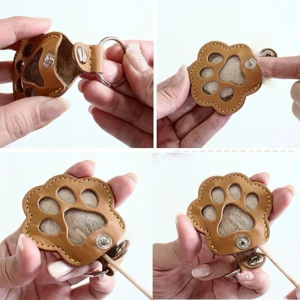 Pet Hair Storage Bag 3pcs Leather Cat Paw Keychain Portable Pet Hair Memorial Keepsake Keyring for Pet Commemorative โ image 3