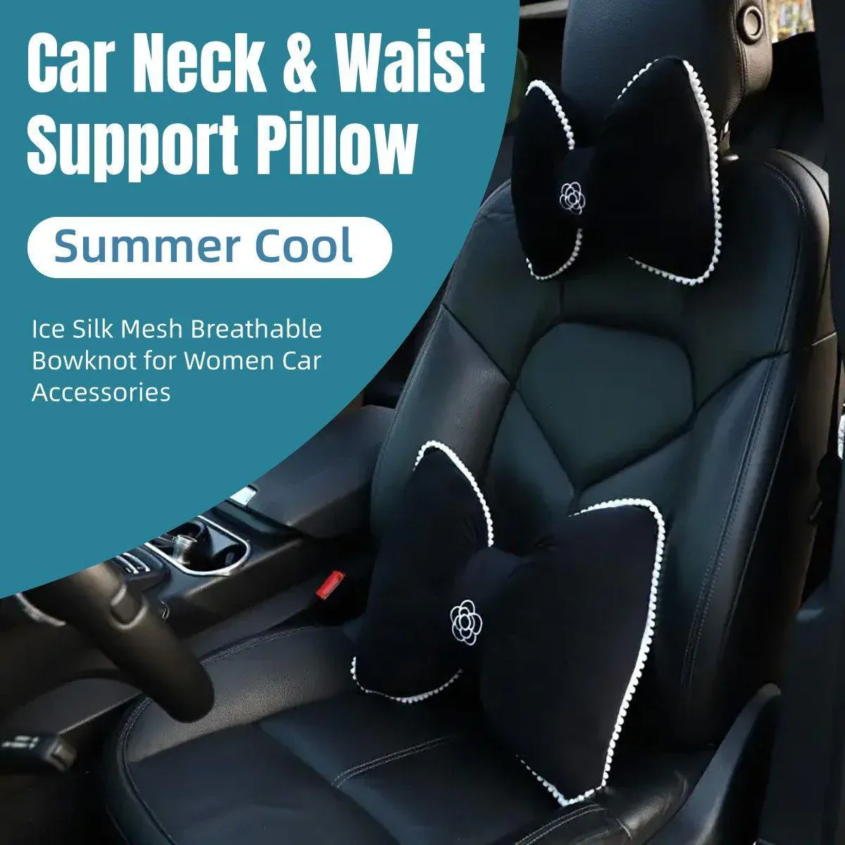 Black Bowknot Neck Pillow Plush Bow Tie Soft Plush Car Headrest Waist Support - Headrest β image 2