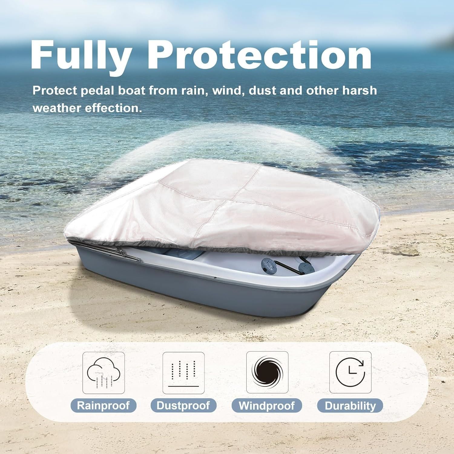 Heavy Duty 420D Oxford Pedal Boat Cover Waterproof UV Resistant Dustproof Protective Boat Cover for Outdoor Storage (Fits 8–10 Person Pedal Boats)